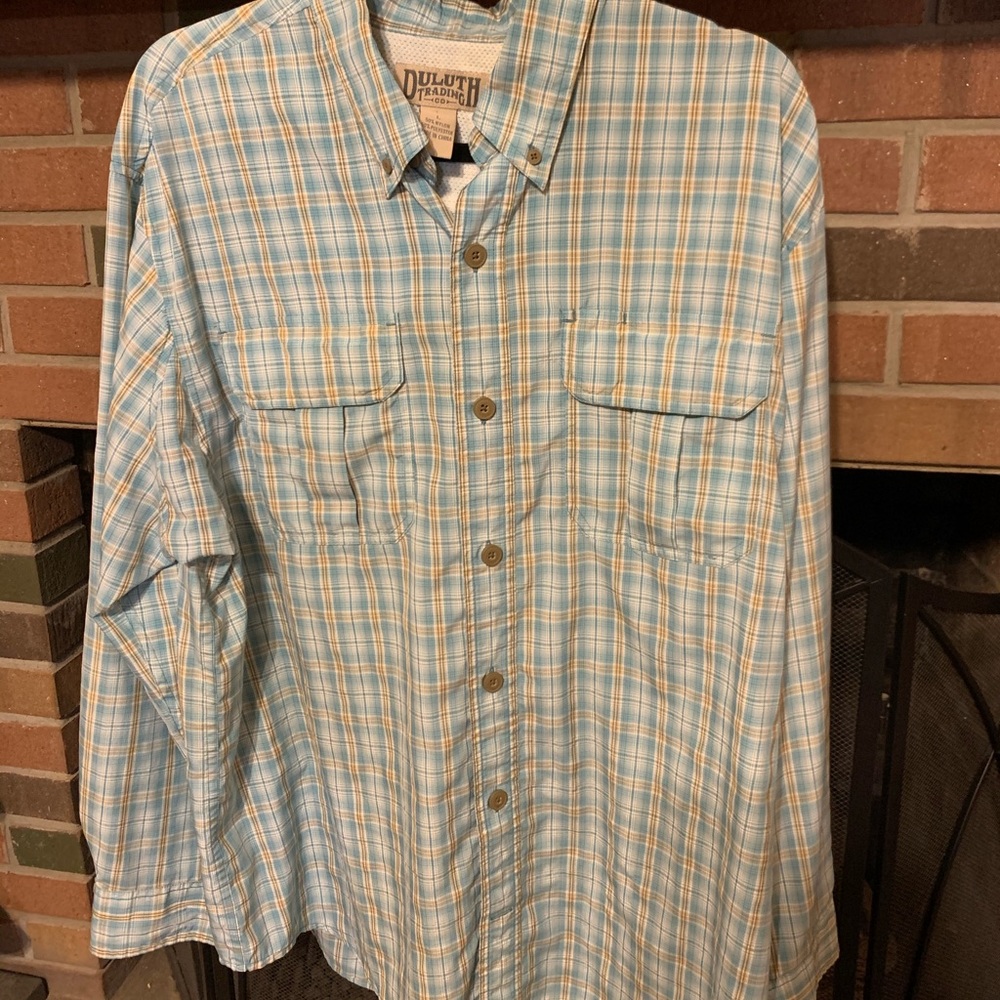 L light teal plaid duluth trading mens shirt - Picture 1 of 10